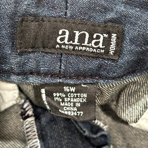 NEW ANA Jeans Size 16W Blue Wide Leg Stretch Denim Belted Cuffed Dark Wash - Picture 7 of 10